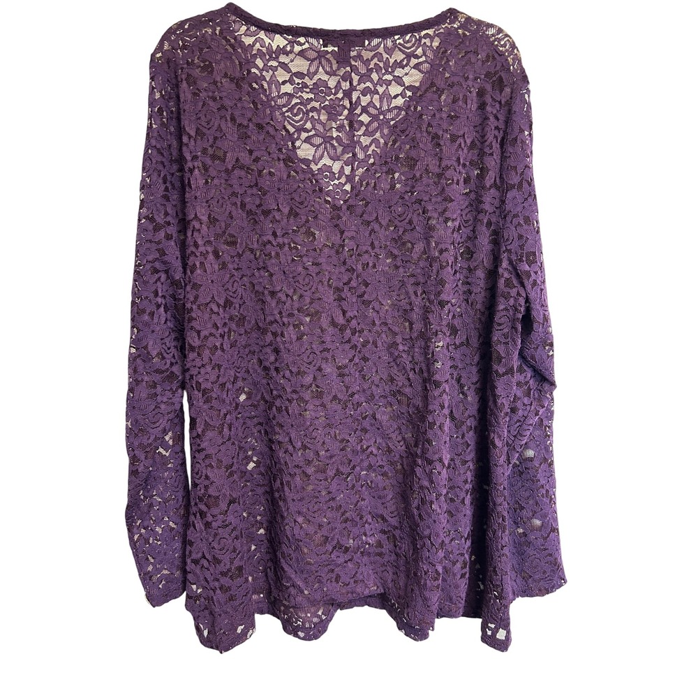 Lane Bryant Women Purple Floral Lace V-Neck Long Sleeve Scalloped Hem Top 22/24